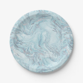 Blauw Aqua Zilver Marmer Papieren Bordje