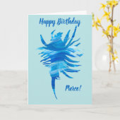 Blauw-Aquablauwe Silhouette schelp Kaart (Gele Bloem)