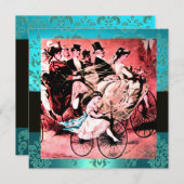 BLAUW AQUAMARINE DAMASK BEACH WEDDING MONOGRAM KAART (Voorkant / Achterkant)