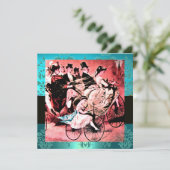 BLAUW AQUAMARINE DAMASK BEACH WEDDING MONOGRAM KAART (Staand voorkant)