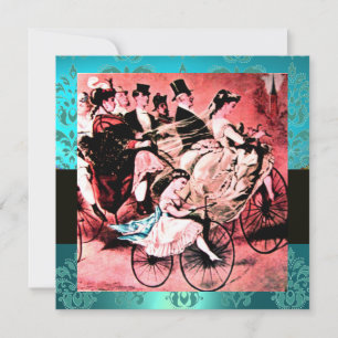 BLAUW AQUAMARINE DAMASK BEACH WEDDING MONOGRAM KAART