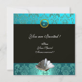 BLAUW AQUAMARINE DAMASK BEACH WEDDING MONOGRAM KAART (Achterkant)