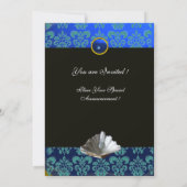 BLAUW AQUAMARINE DAMASK BEACH WEDDING MONOGRAM KAART (Achterkant)