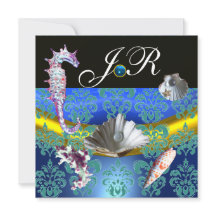 BLAUW AQUAMARINE DAMASK BEACH WEDDING MONOGRAM