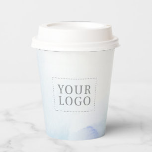 Blauw Aquarel Aangepast Zakelijk Logo Promotie Papieren Bekers