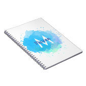 Blauw Aquarel Abstract Monogram Naam Notitieboek (Rechterzijde)