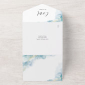 Blauw Aquarel Abstract Schrift QR Code Huwelijk All In One Uitnodiging (Buitenkant)