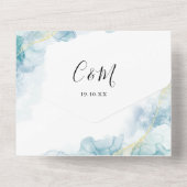 Blauw Aquarel Abstract Schrift QR Code Huwelijk All In One Uitnodiging (Achterkant)