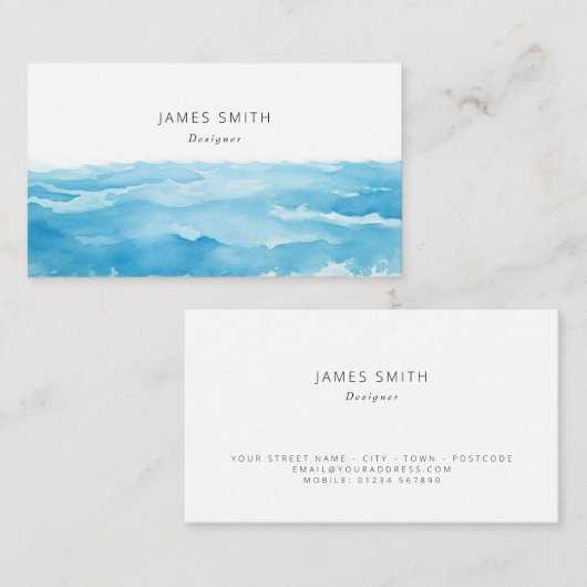 Blauw aquarel abstract visitekaartje ontwerp (Voorkant / Achterkant)