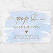 Blauw Aquarel Baby shower Favor Mousserende Wijn Sparkling Wijnetiket (Enkel label)