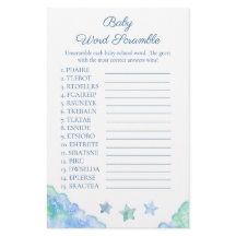 Blauw Aquarel Baby Shower Woordzoekspel