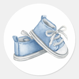 Blauw Aquarel Babyschoentjes Baby Shower Ronde Sticker