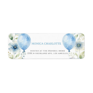 Blauw Aquarel Ballon Bloem Jongen Retouradres Etiket