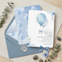 Blauw Aquarel Ballon Bloem Jongens Baby Shower