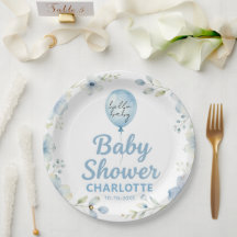 Blauw Aquarel Ballon Bloem Jongens Baby Shower