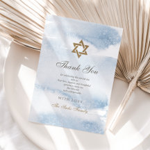 Blauw Aquarel Bar Mitzvah Dankkaart