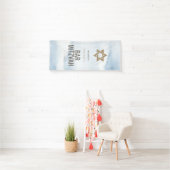 Blauw Aquarel Bar Mitzvah Verticale Vinyl Banner (Insitu)