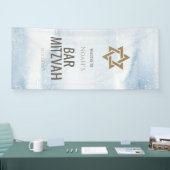Blauw Aquarel Bar Mitzvah Verticale Vinyl Banner (Beurs)