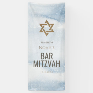 Blauw Aquarel Bar Mitzvah Verticale Vinyl Banner