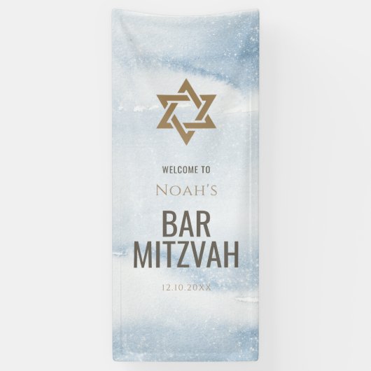 Blauw Aquarel Bar Mitzvah Verticale Vinyl Banner (Verticaal)