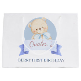 Blauw Aquarel Beer 1e Verjaardagsfeestje Groot Cadeauzakje