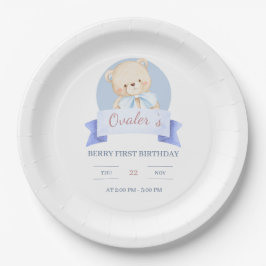 Blauw Aquarel Beer 1e Verjaardagsfeestje Papieren Bordje