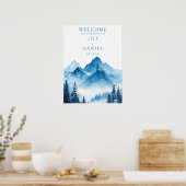 Blauw Aquarel Berg Bruiloft Welkomstbord Poster (Keuken)