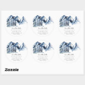 Blauw Aquarel Berg Rustieke Boho Bewaar de Datum Ronde Sticker (Vel)