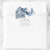 Blauw Aquarel Berg Rustieke Boho Bewaar de Datum Ronde Sticker (Tas)