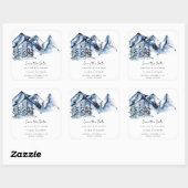 Blauw Aquarel Berg Rustieke Boho Bewaar de Datum Vierkante Sticker (Vel)