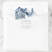 Blauw Aquarel Berg Rustieke Boho Bewaar de Datum Vierkante Sticker (Tas)