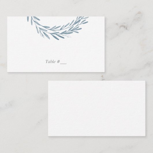 Blauw Aquarel Blad Element Trouw Escortkaart Plaatskaartje (Voorkant / Achterkant)