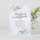 Blauw Aquarel Bladeren Bloemen Botanische Bruiloft Kaart (Staand voorkant)