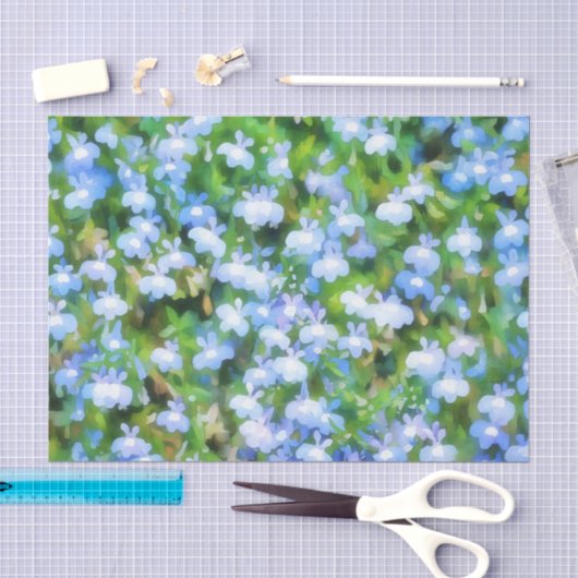 Blauw Aquarel Bloem Bloemen Tissuepapier (Craft)