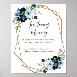 blauw aquarel bloem bruiloft herdenking bord poster