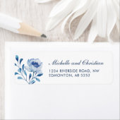 Blauw Aquarel Bloem Bruiloft Retouradres Etiket (Insitu)