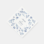 Blauw Aquarel Bloem Bruiloft Servet (Hoek)