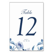 Blauw Aquarel Bloem Bruiloft Tafel Nummers Kaart (Achterkant)