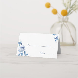 Blauw Aquarel Bloem Bruiloft Tafel Plaatskaart Plaatskaartje