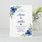 Blauw Aquarel Bloem Bruiloft Uitnodiging Template (Staand voorkant)