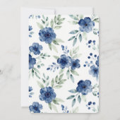 Blauw Aquarel Bloem Bruiloft Uitnodiging Template (Achterkant)