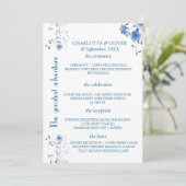 Blauw Aquarel Bloem Bruiloftsprogramma Kaart Ontwe (Staand voorkant)