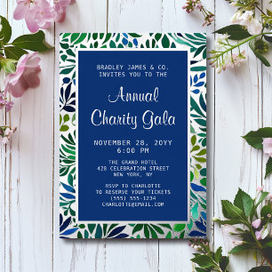 Blauw Aquarel Bloem Charity Event Gala Feest Folie Uitnodiging