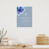 Blauw Aquarel Bloem Confirmatie Welkom Bord Poster (Keuken)