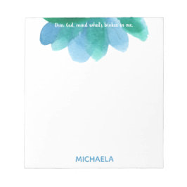 Blauw Aquarel Bloem en Gebed Aangepast Notitieblok
