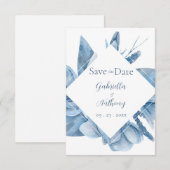 Blauw Aquarel Bloem Frame  Save The Date (Voorkant / Achterkant)