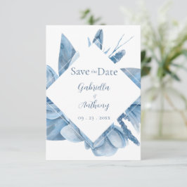 Blauw Aquarel Bloem Frame  Save The Date