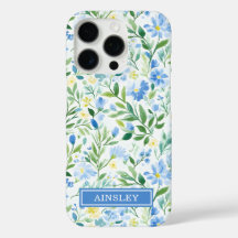 Blauw Aquarel Bloem Initialen