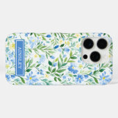 Blauw Aquarel Bloem Initialen Case-Mate iPhone Case (Achterkant (horizontaal))