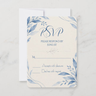 Blauw Aquarel Bloem Mediterrane Huwelijks RSVP Kaartje